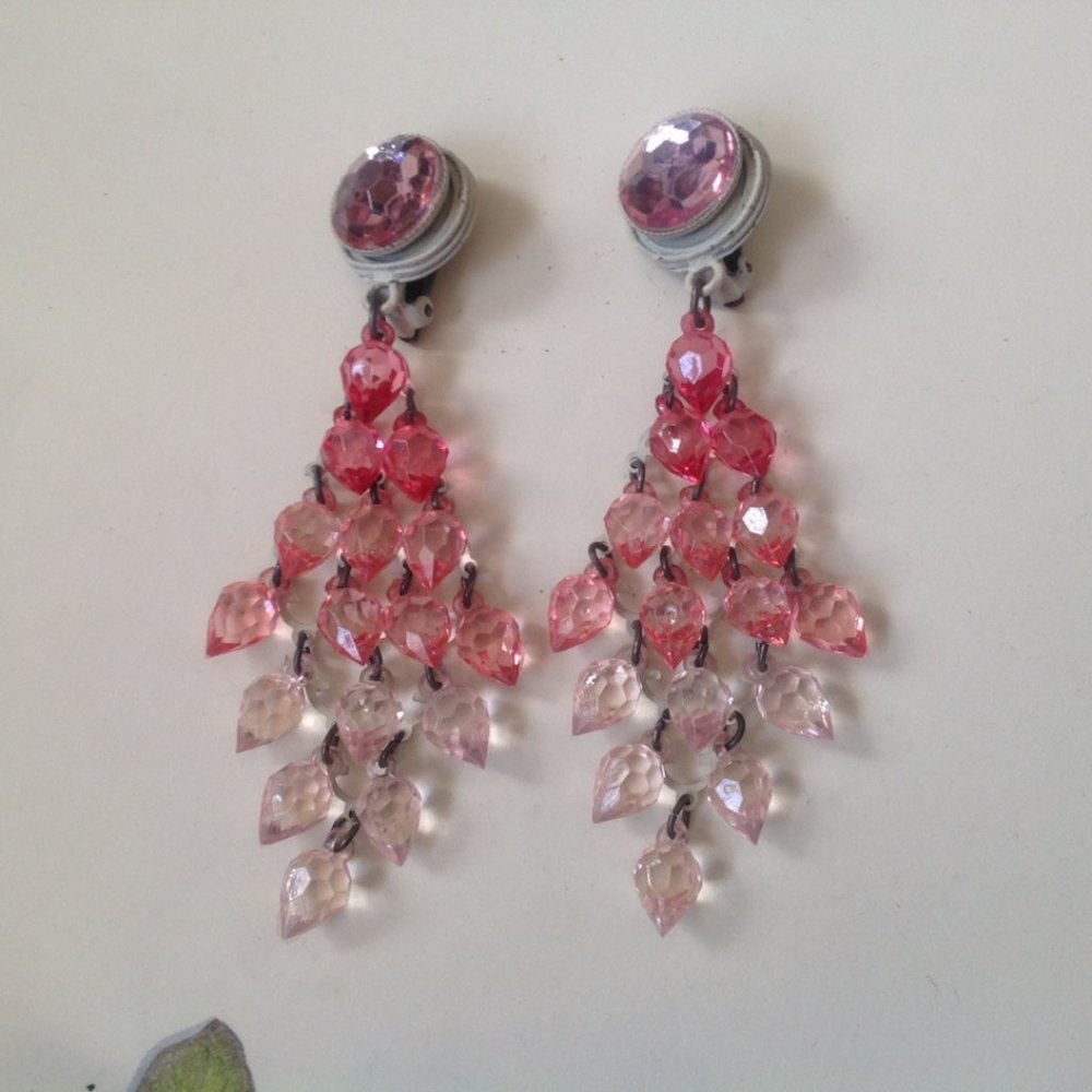 Vintage Faux Crystal Clip Back Cascading Earrings